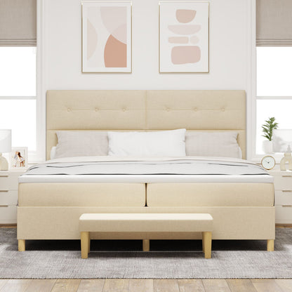 Boxspringbed Met Matras & Bank Stof Crème 200 x 200 cm Knop tufted