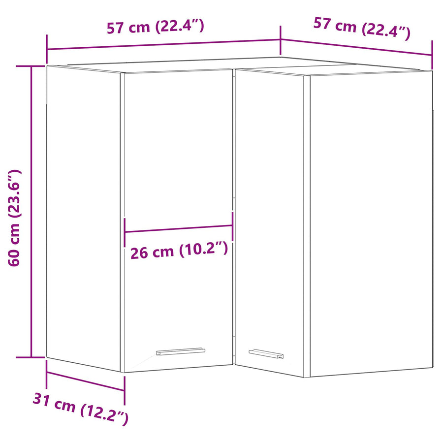 Hangende Hoekkast - Zwart Eiken - 57X57X60 Cm - Gemaakt Van Bewerkt Hout
