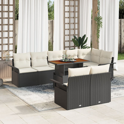 9-Delige Tuinset Met Kussens Zwart Poly Rattan Acacia