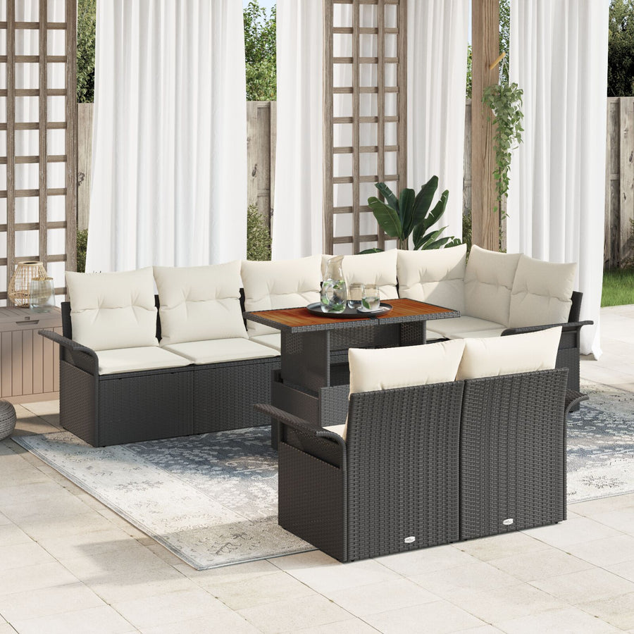 9-Delige Tuinset Met Kussens Zwart Poly Rattan Acacia