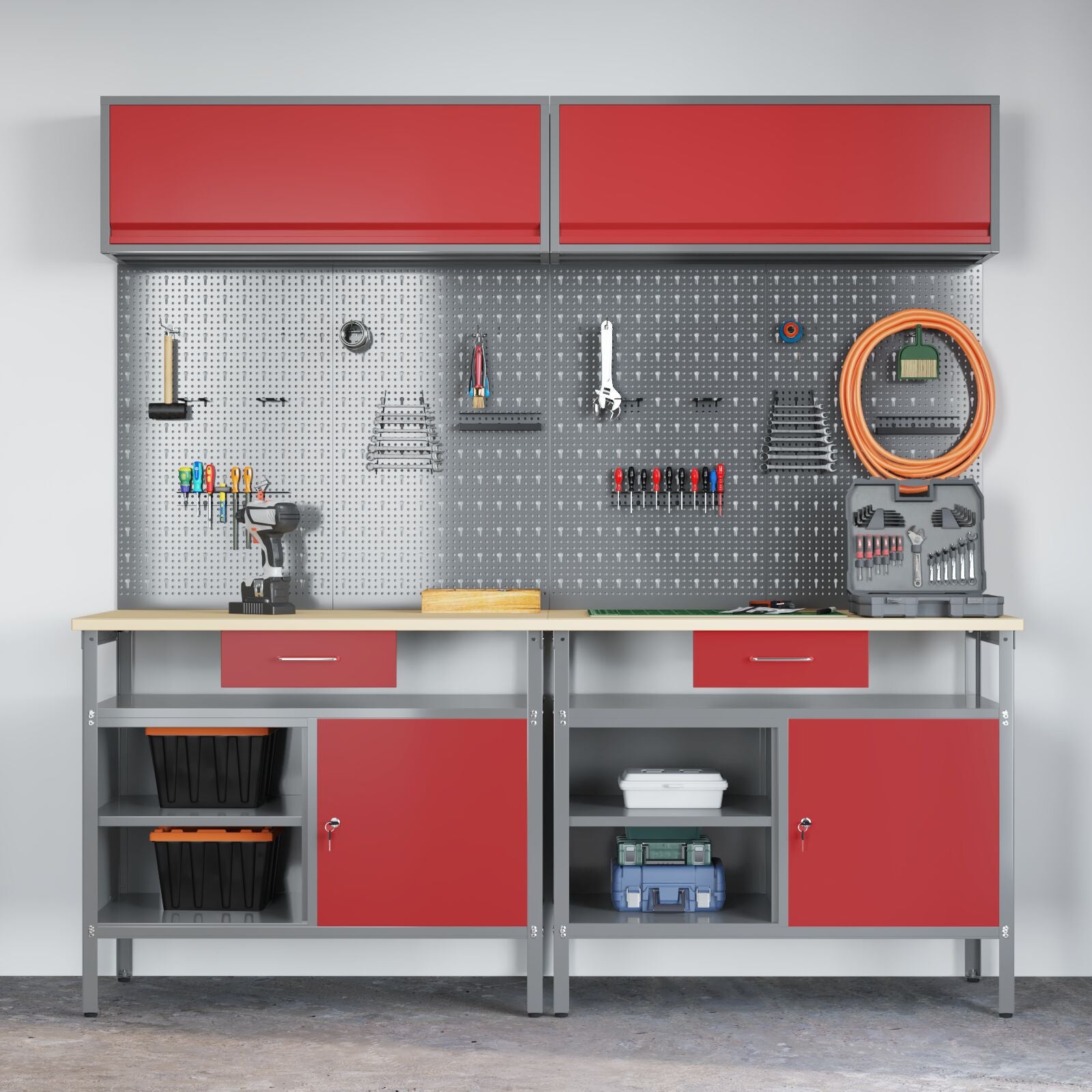 8-Delige Werkbank Set Rood Staal