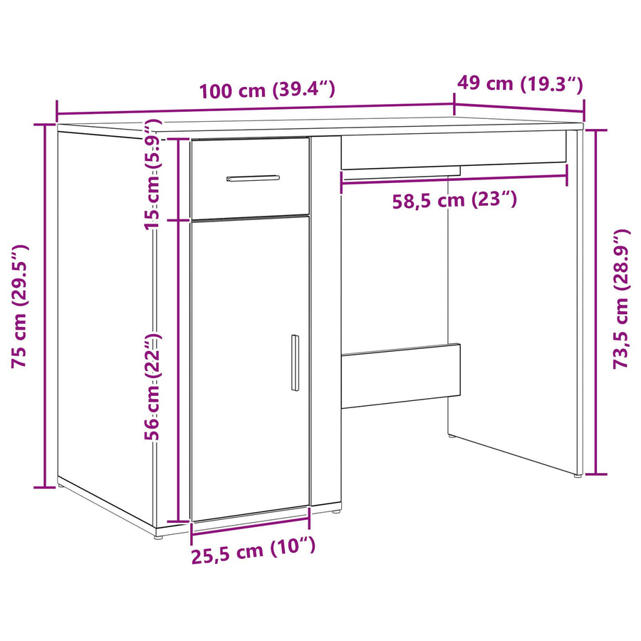 Bureau Zwart Eiken 100X49X75 Cm Geengineerd Hout