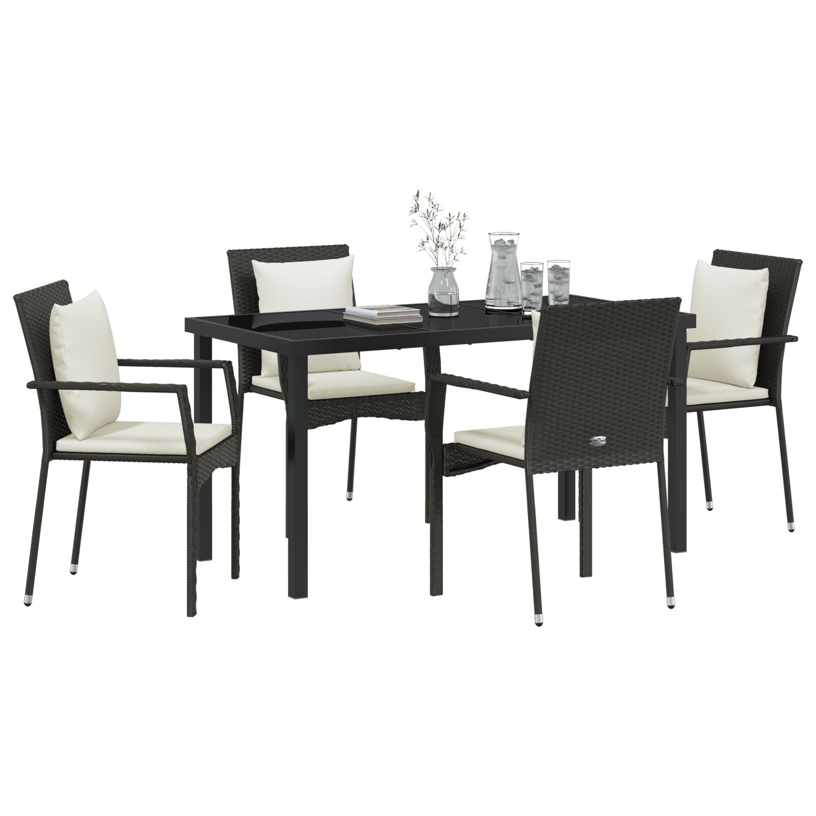 5-Delige Tuin Eetset Met Kussens Zwart Poly Rattan