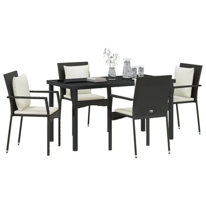 5-Delige Tuin Eetset Met Kussens Zwart Poly Rattan