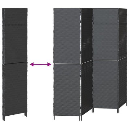 Kamerscherm Vouwbaar 195X Poly Rattan 180 cm Zwart 4 panelen