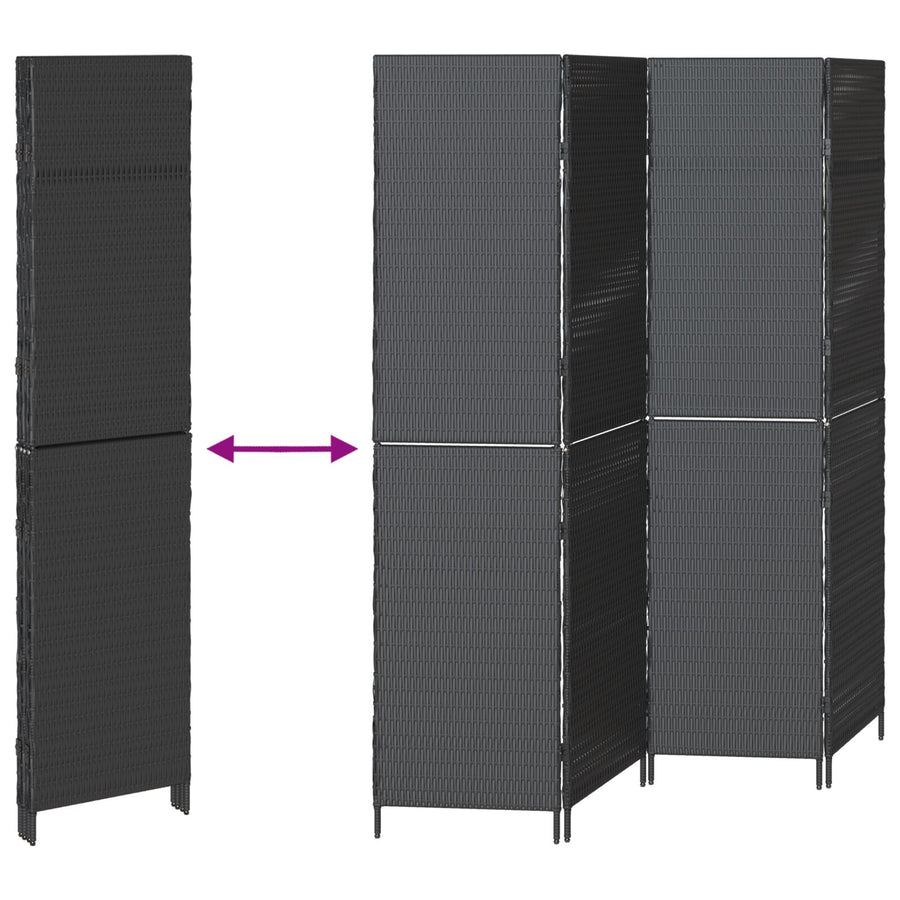 Kamerscherm Vouwbaar 195X Poly Rattan 180 cm Zwart 4 panelen