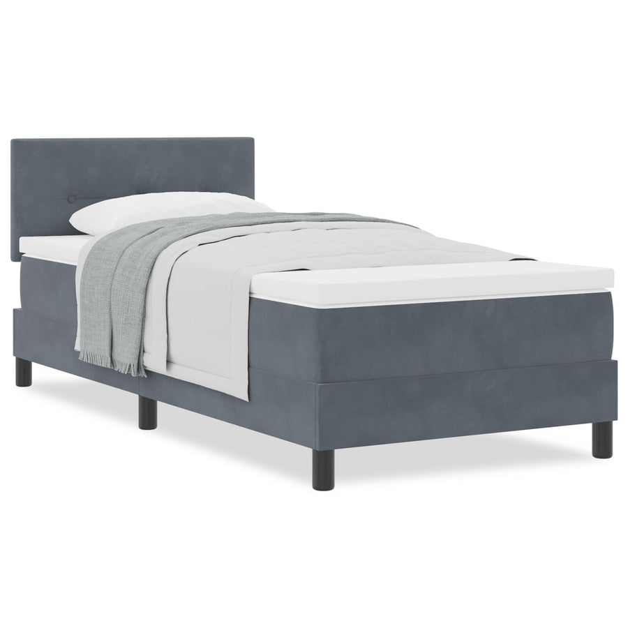 Boxspringbed Met Matras Donkergrijs Enkel Fluweel Blauw