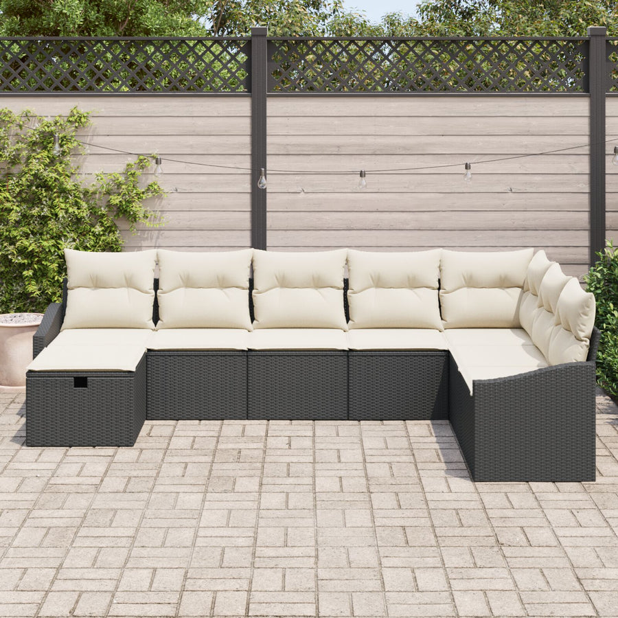 8-Delige Tuinsofa Set Met Kussens Zwart Poly Riet Wit