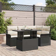 Garden Sofa Set with Cushion 5 pcs Black Poly Rattan
