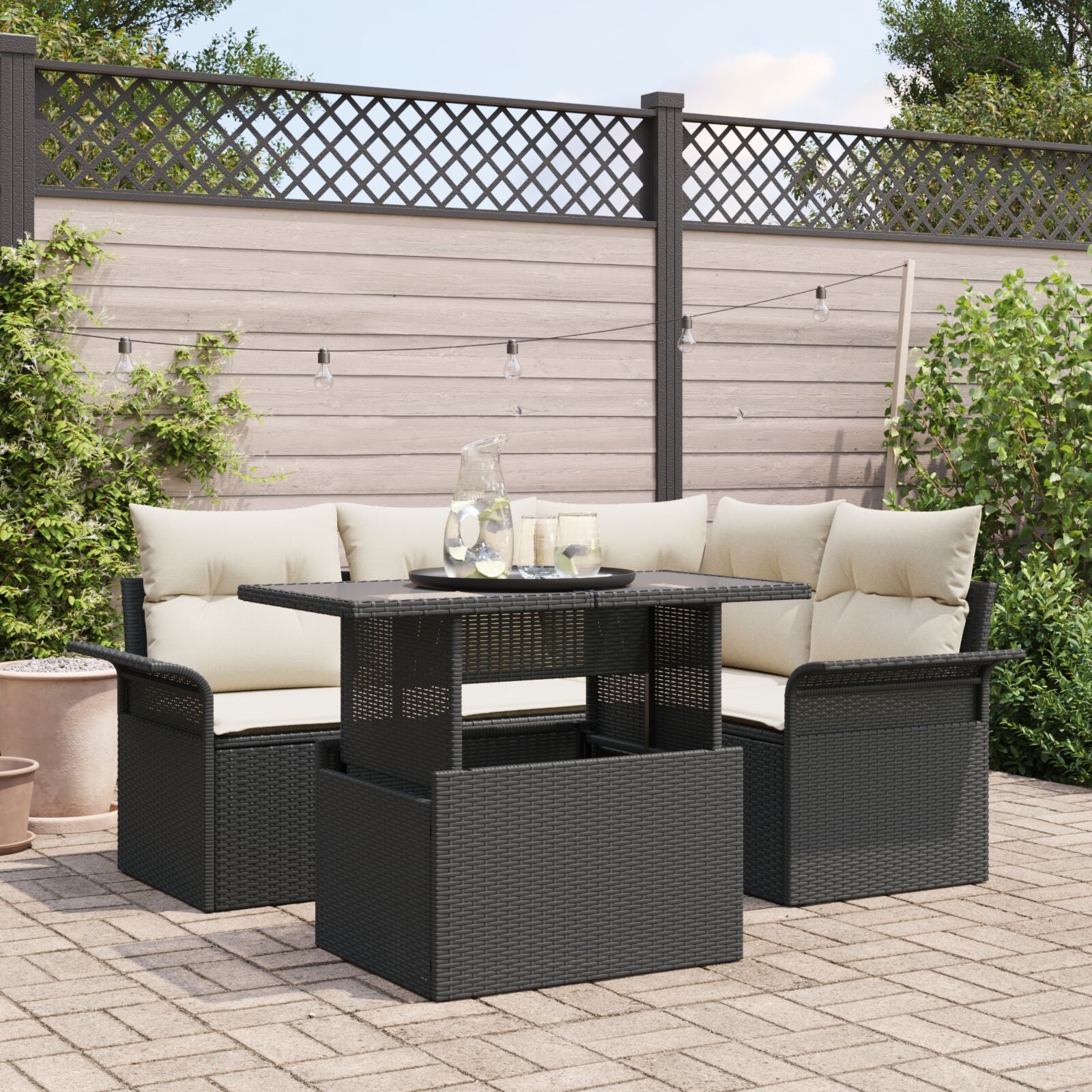 5 Delige Tuin Sofa Set Met Kussens Zwart Poly Rattan
