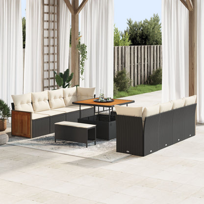 11-Delige Tuin Sofa Set Met Kussens Zwart Poly Rattan Acacia, 2-Zits Tuin Sofa Met Kussens Zwart Poly Rattan, 3-Delig Tuin Eetset Met Kussens Zwart Poly Rattan Acacia Wit