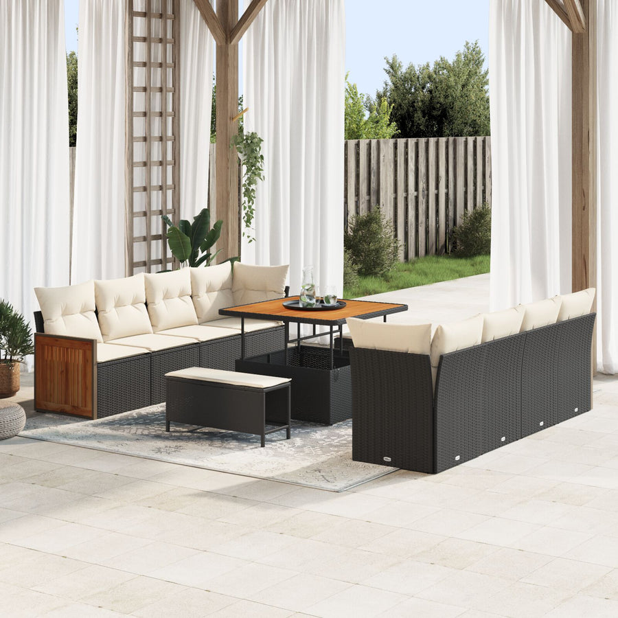11-Delige Tuin Sofa Set Met Kussens Zwart Poly Rattan Acacia, 2-Zits Tuin Sofa Met Kussens Zwart Poly Rattan, 3-Delig Tuin Eetset Met Kussens Zwart Poly Rattan Acacia Wit