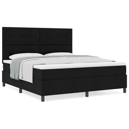 Boxspring Bed Met Matras Super King Stof Zwart 180 x 200 cm Knopgeknopt