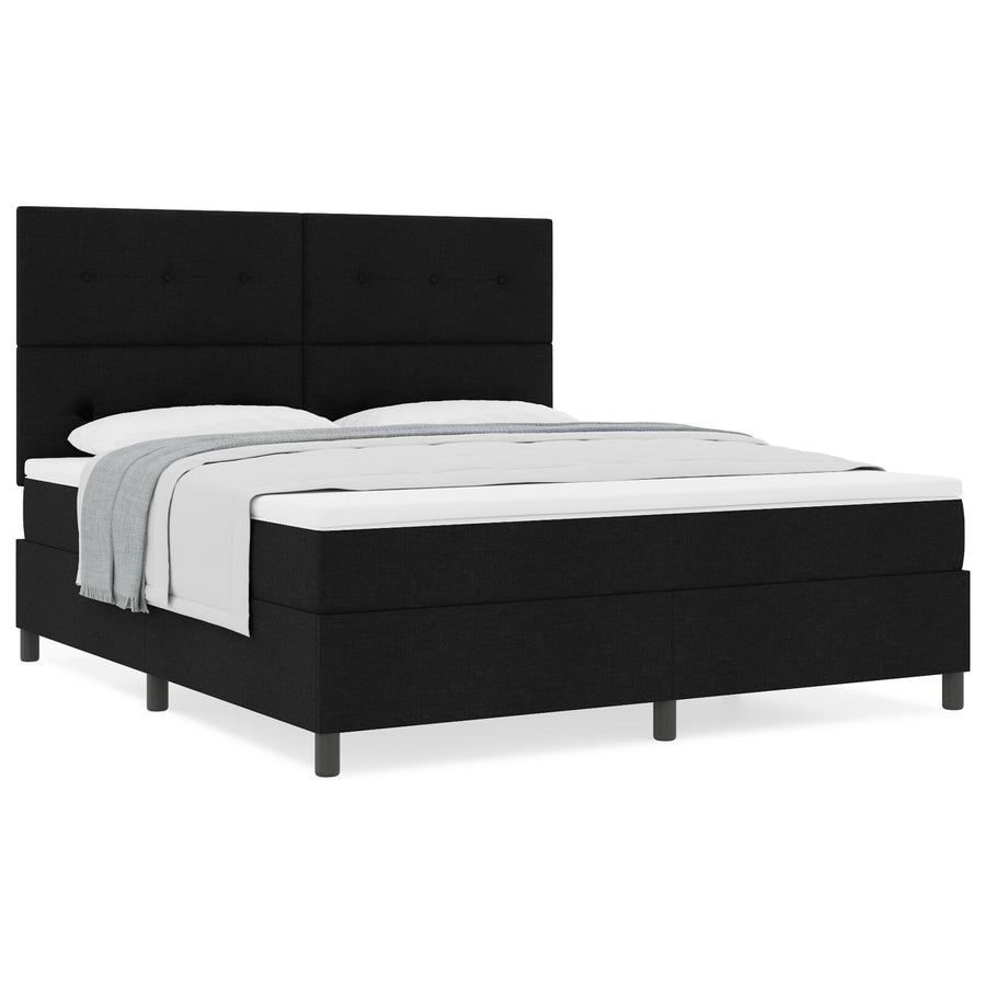 Boxspring Bed Met Matras Super King Stof Zwart 180 x 200 cm Knopgeknopt