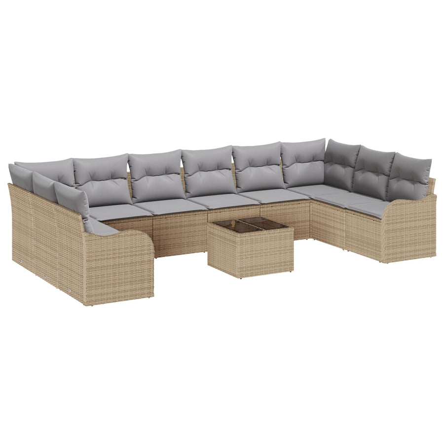 11-delige tuinsofa set met kussens zwart poly riet, vidaXL 2-zits tuinsofa met kussens beige poly riet