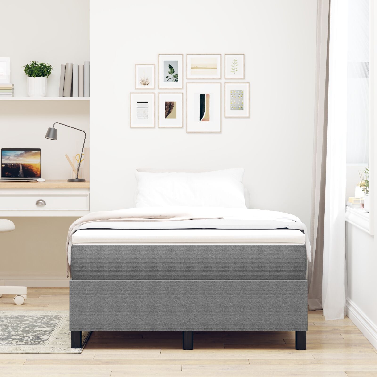 Boxspring Bed Met Matras Lichtgrijs 120X200 Cm Corduroy Stof
