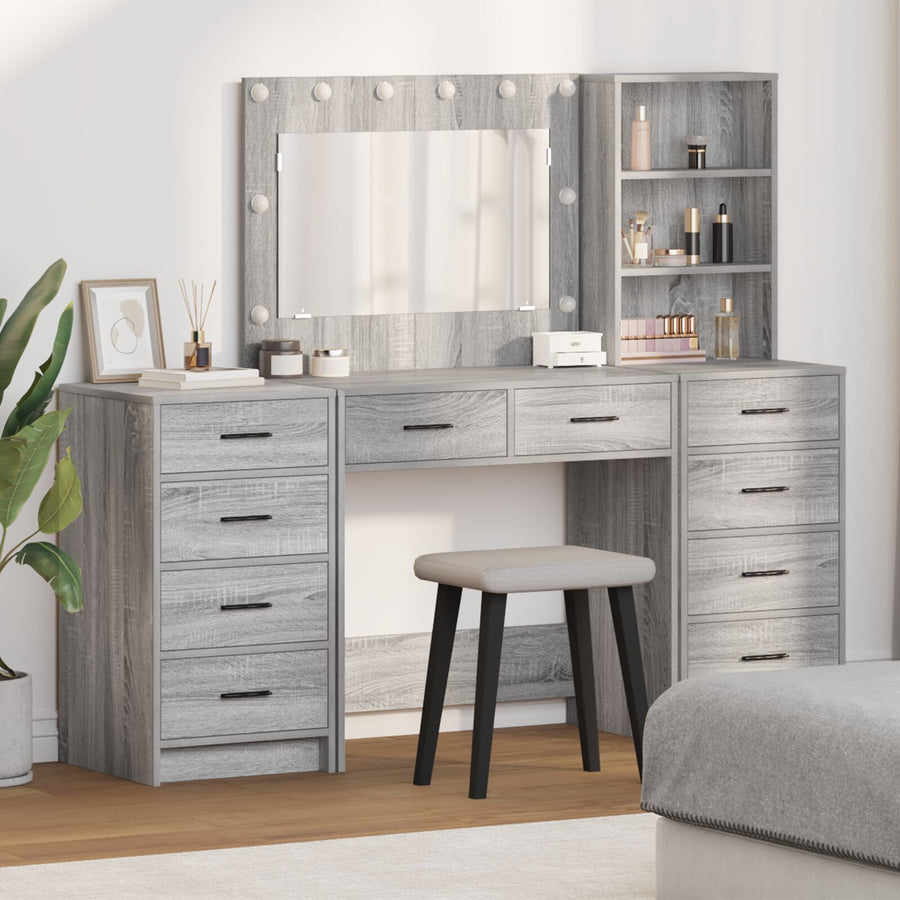 3-Delige Kaptafelset Met Led In Grijs Sonoma Hout