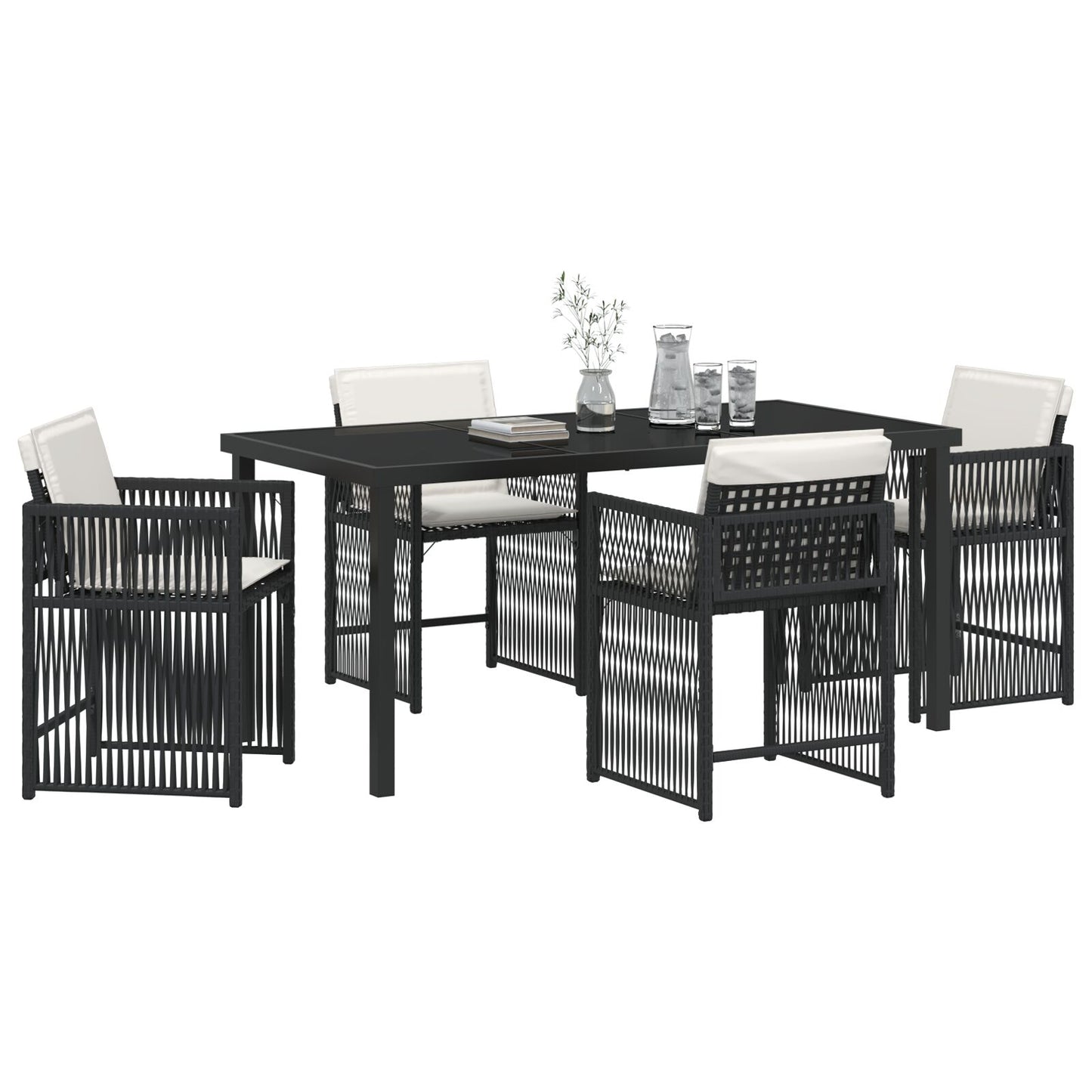 5-Delige Tuin Set Met Kussens Zwart Poly Rattan