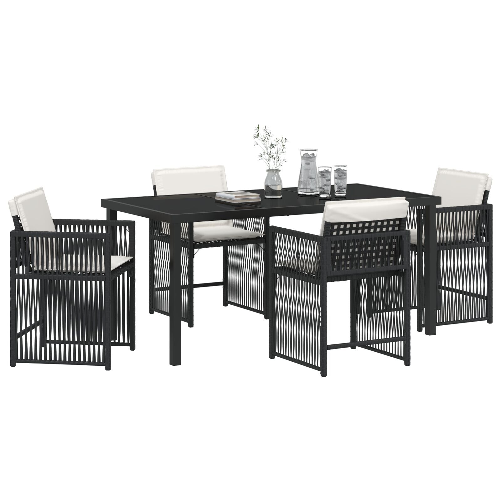 5-Delige Tuin Set Met Kussens Zwart Poly Rattan