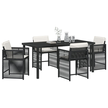 5-Delige Tuin Set Met Kussens Zwart Poly Rattan