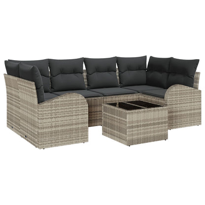 7-Delige Tuinbank Set Met Kussens Lichtgrijs Poly Rattan