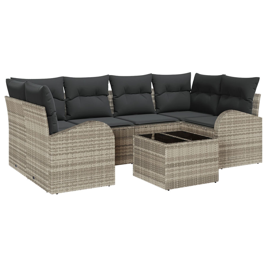 7-Delige Tuinbank Set Met Kussens Lichtgrijs Poly Rattan