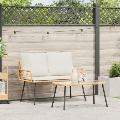 2-Delige Tuin Eettafel Set Met Kussens Poly Rattan Natuurlijk