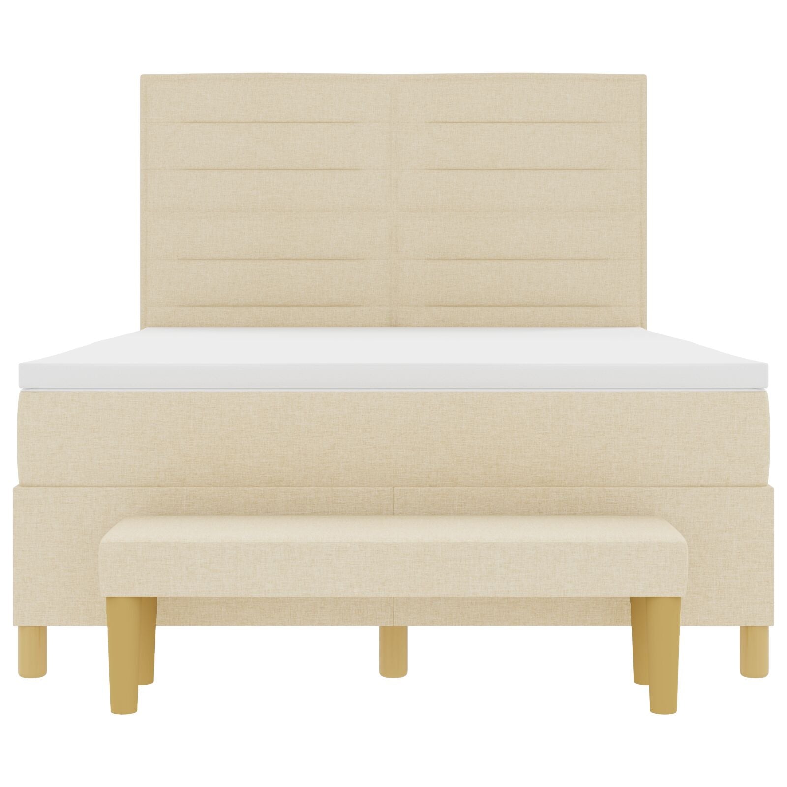Boxspringbed Met Matras & Bank Stof Crème 160 x 200 cm Lijnen ontwerp