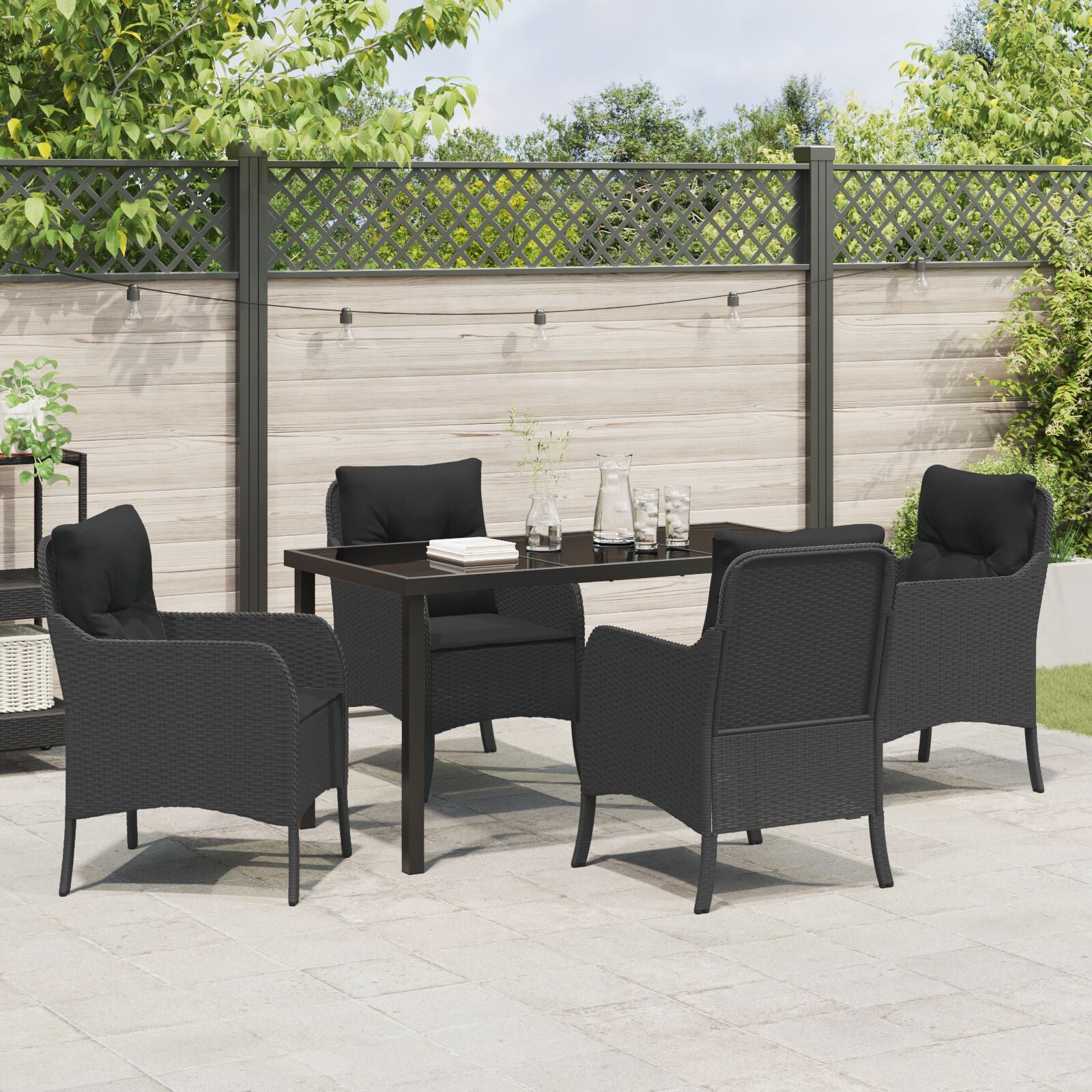 5-Delige Tuinset Met Kussens Zwart Poly Rattan