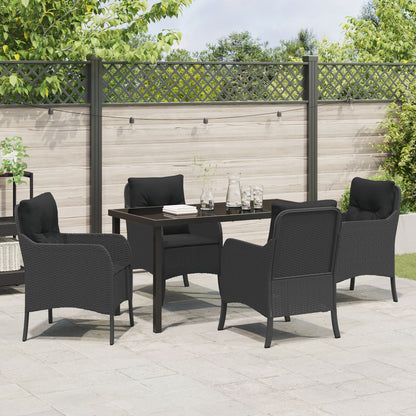 5-Delige Tuinset Met Kussens Zwart Poly Rattan