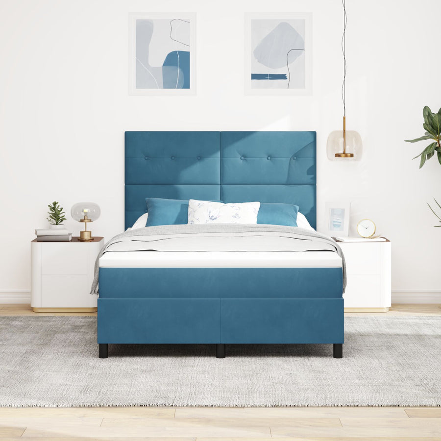 Boxspringbed Met Matras Donkerblauw 140X190 Cm Fluweel Blauw
