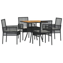 5-delige tuin eetset met kussens zwart poly rattan