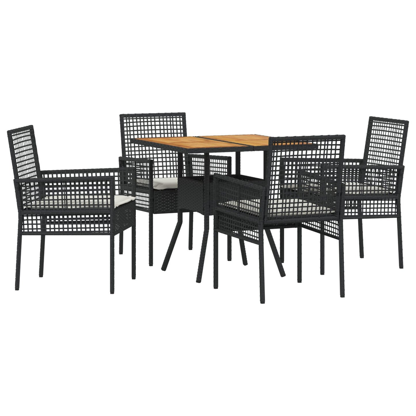 5-delige tuin eetset met kussens zwart poly rattan