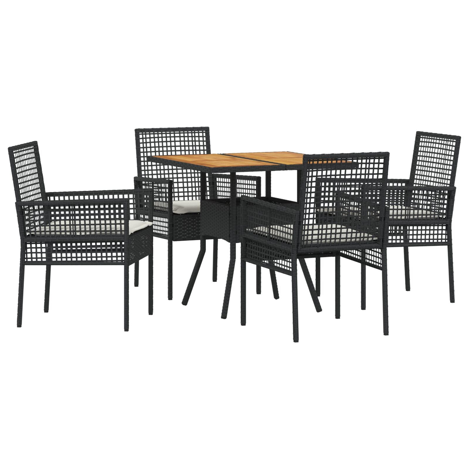 5-delige tuin eetset met kussens zwart poly rattan