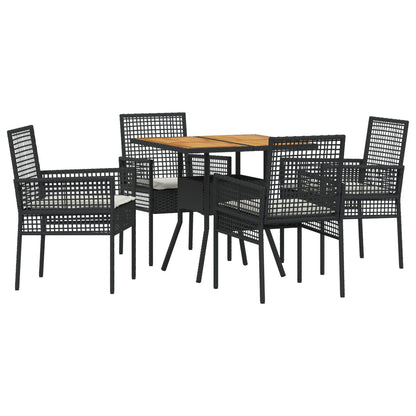 5-delige tuin eetset met kussens zwart poly rattan