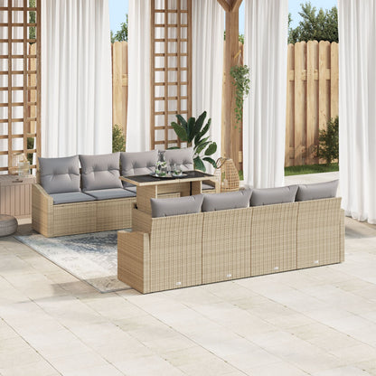 9-Delige Tuinbank Set Met Kussens Beige Poly Rattan