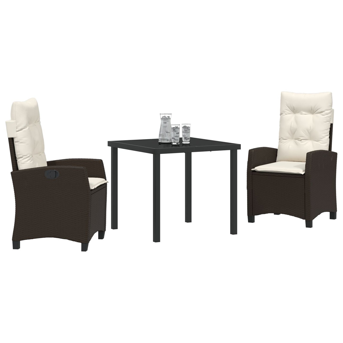 3-Delig Tuin Eetset Met Kussens Bruin Poly Rattan