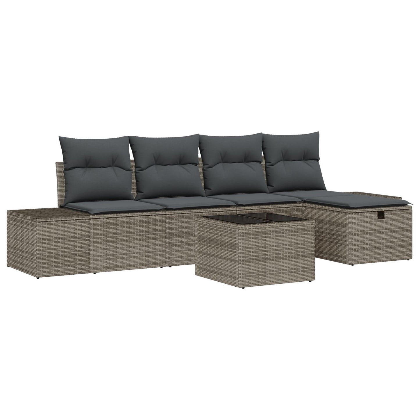 6-Delige Tuin Sofa Set Met Kussens Grijs Poly Rattan Wit