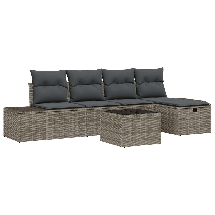 6-Delige Tuin Sofa Set Met Kussens Grijs Poly Rattan Wit