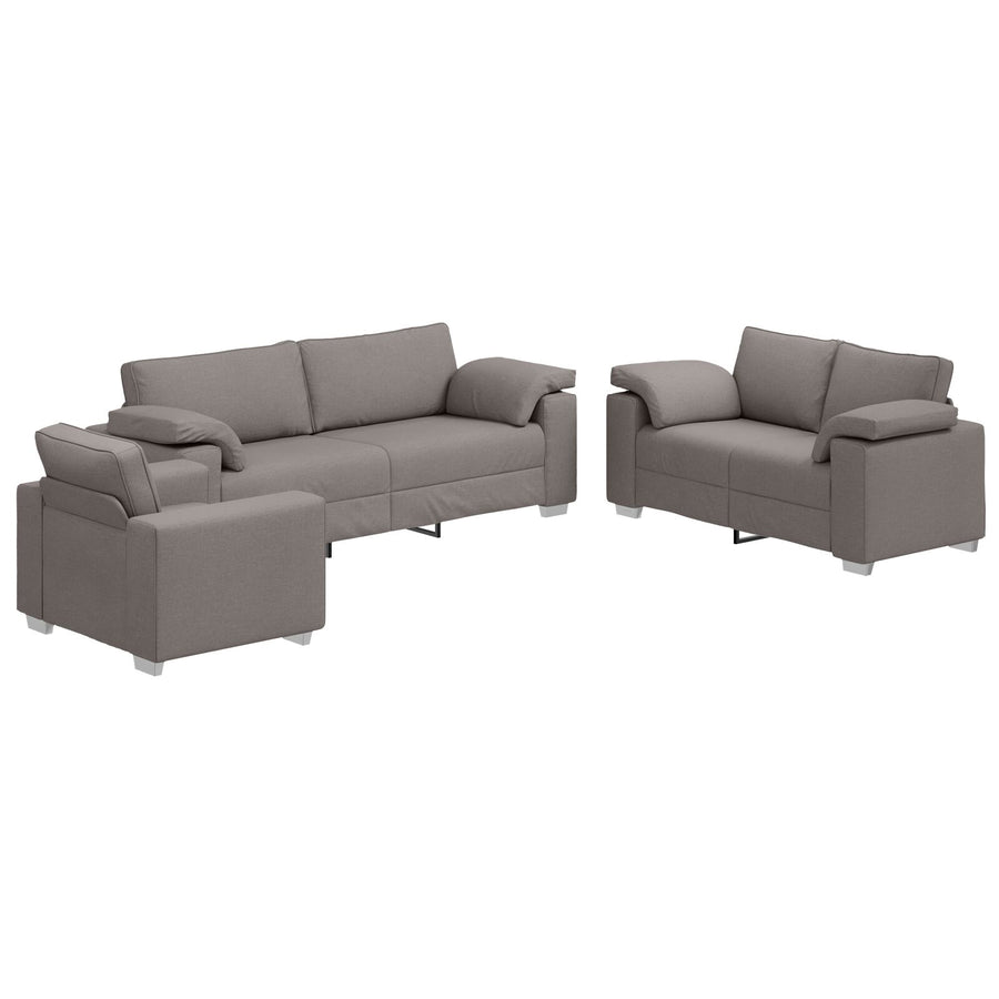 3-Delige Bankset Met Kussens In Taupe Stof