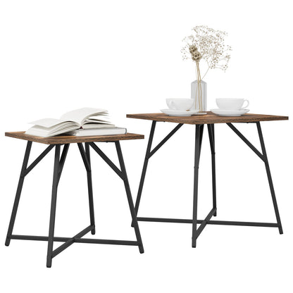Bijzettafel Set Van 2 En Metaal Gerookt eiken