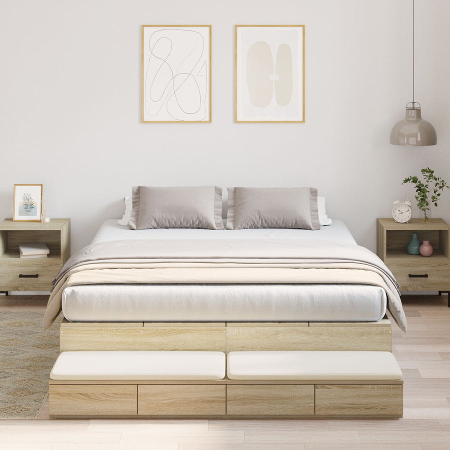 Opbergbedframe Sonoma Eiken Spaanplaat 140 X 190 Cm Artisanaal Eiken