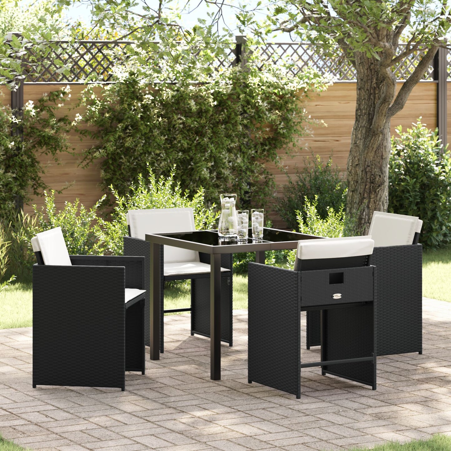 5-Delige Tuinset Met Kussens Zwart Poly Rattan