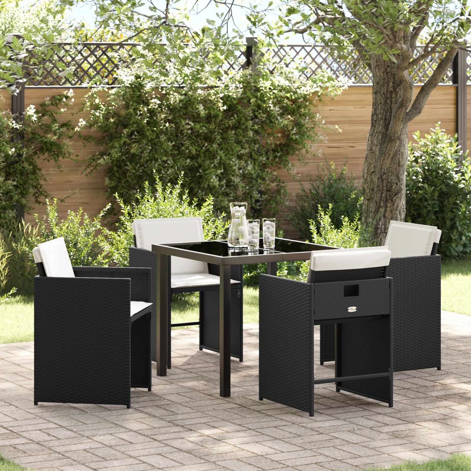 5-Delige Tuinset Met Kussens Zwart Poly Rattan