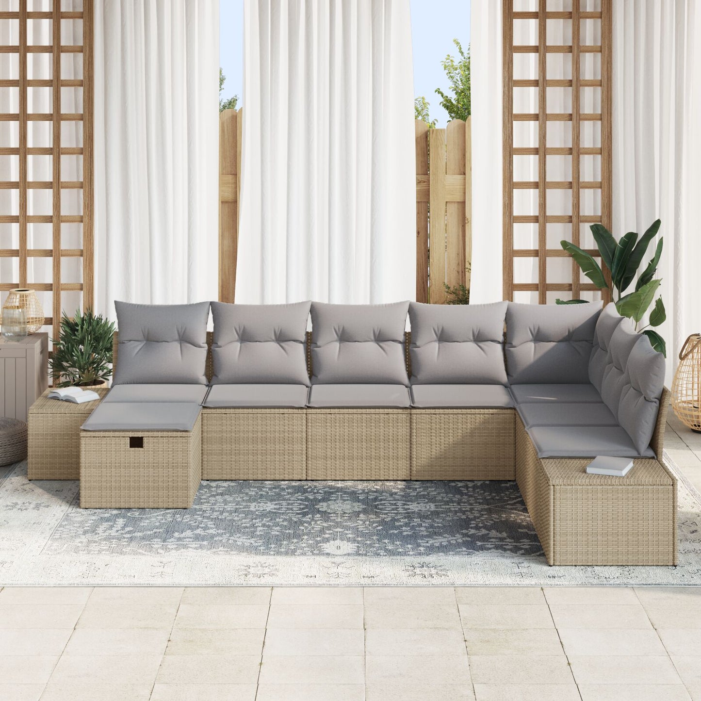 8-Delige Tuin Sofa Set Met Kussens Beige Poly Rattan Wit
