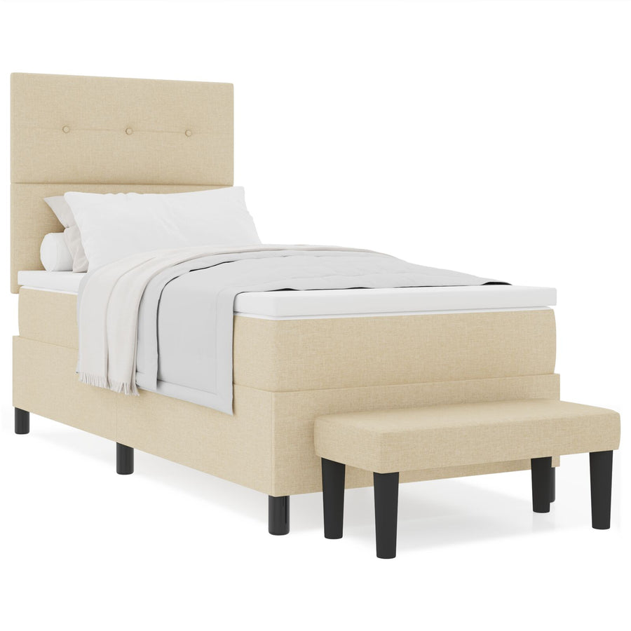 Boxspringbed Met Matras & Bank Stof Crème 80 x 200 cm Knopgevoerd