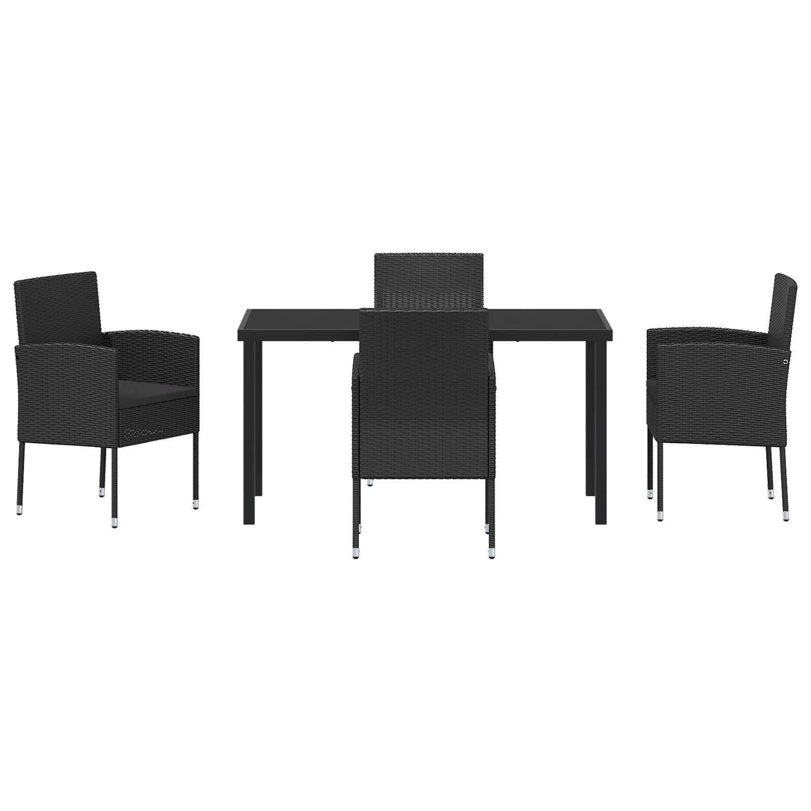 5-Delige Tuin Eetset Met Kussens Zwart Poly Rattan