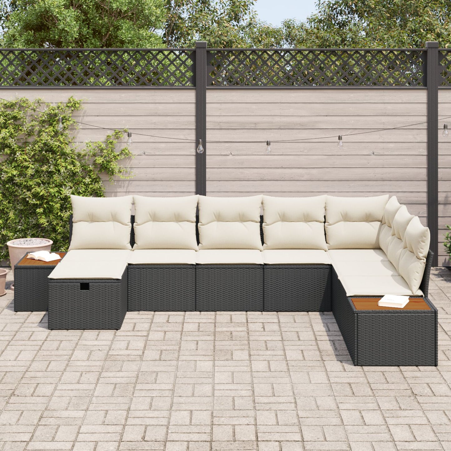 8-Delige Tuin Sofa Set Met Kussens Zwart Poly Riet