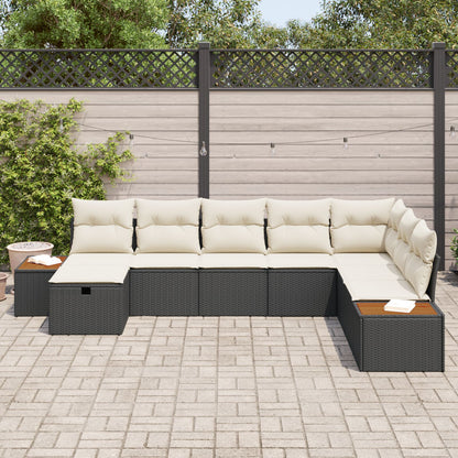 8-Delige Tuin Sofa Set Met Kussens Zwart Poly Riet