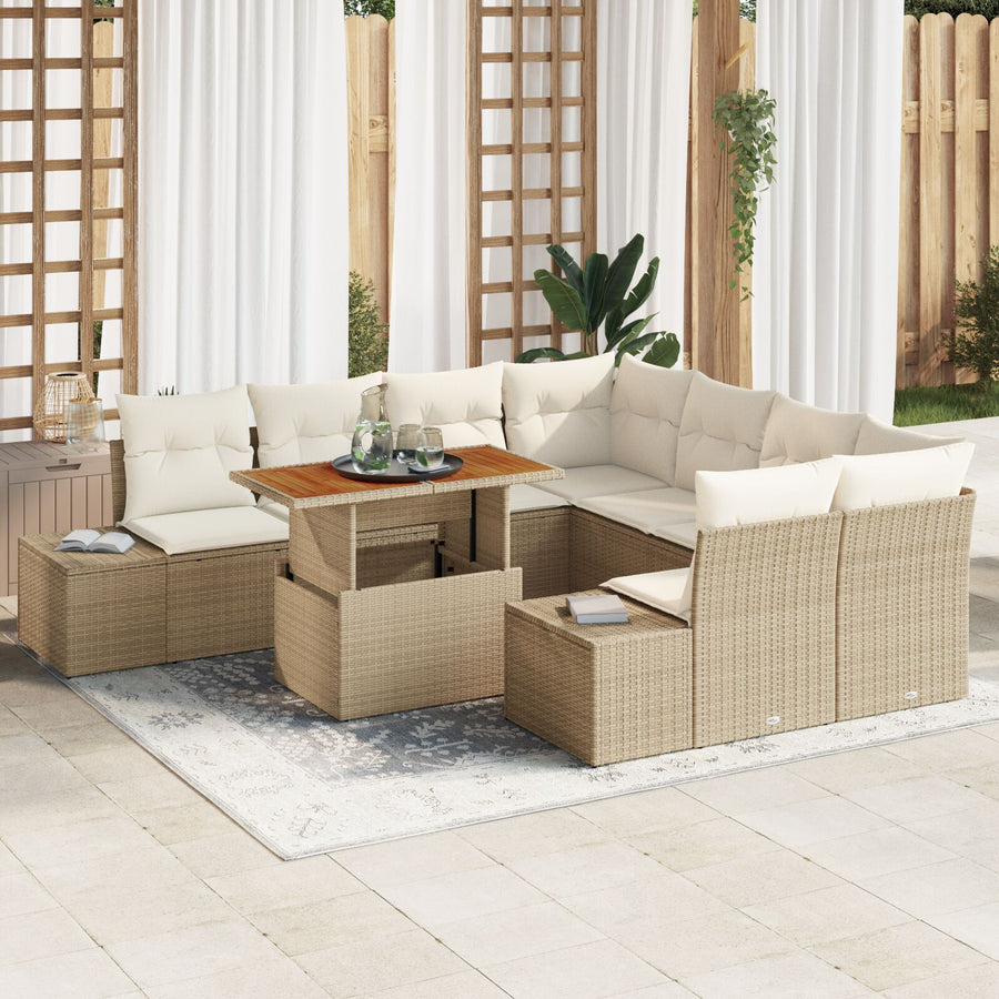 Tuinsofa Set Set Van 9 Beige Poly Rattan 4-Persoons Tuinsofa